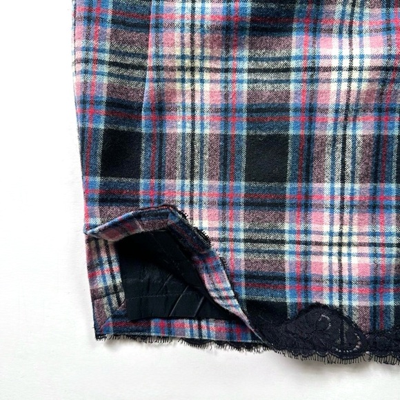 Tibi Lace Trim Red Blue Black & White Check Plaid Wool Pencil Skirt Size 4 - Picture 3 of 15